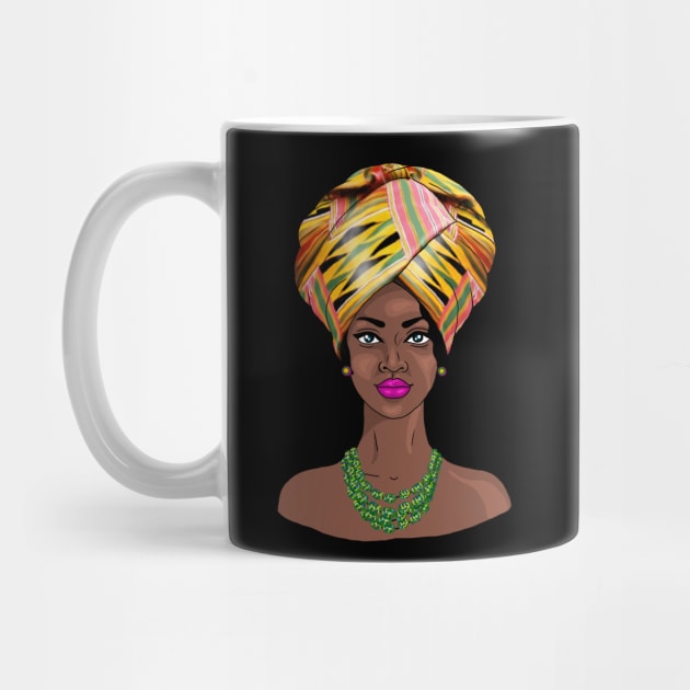 African Melanin Woman in Kente Headgear by Merchweaver